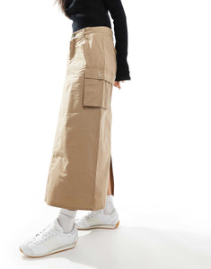 Karl Kani signature midi cargo skirt dark beige