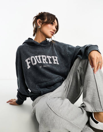 4th & reckless Fourth acid wash hoodie navy