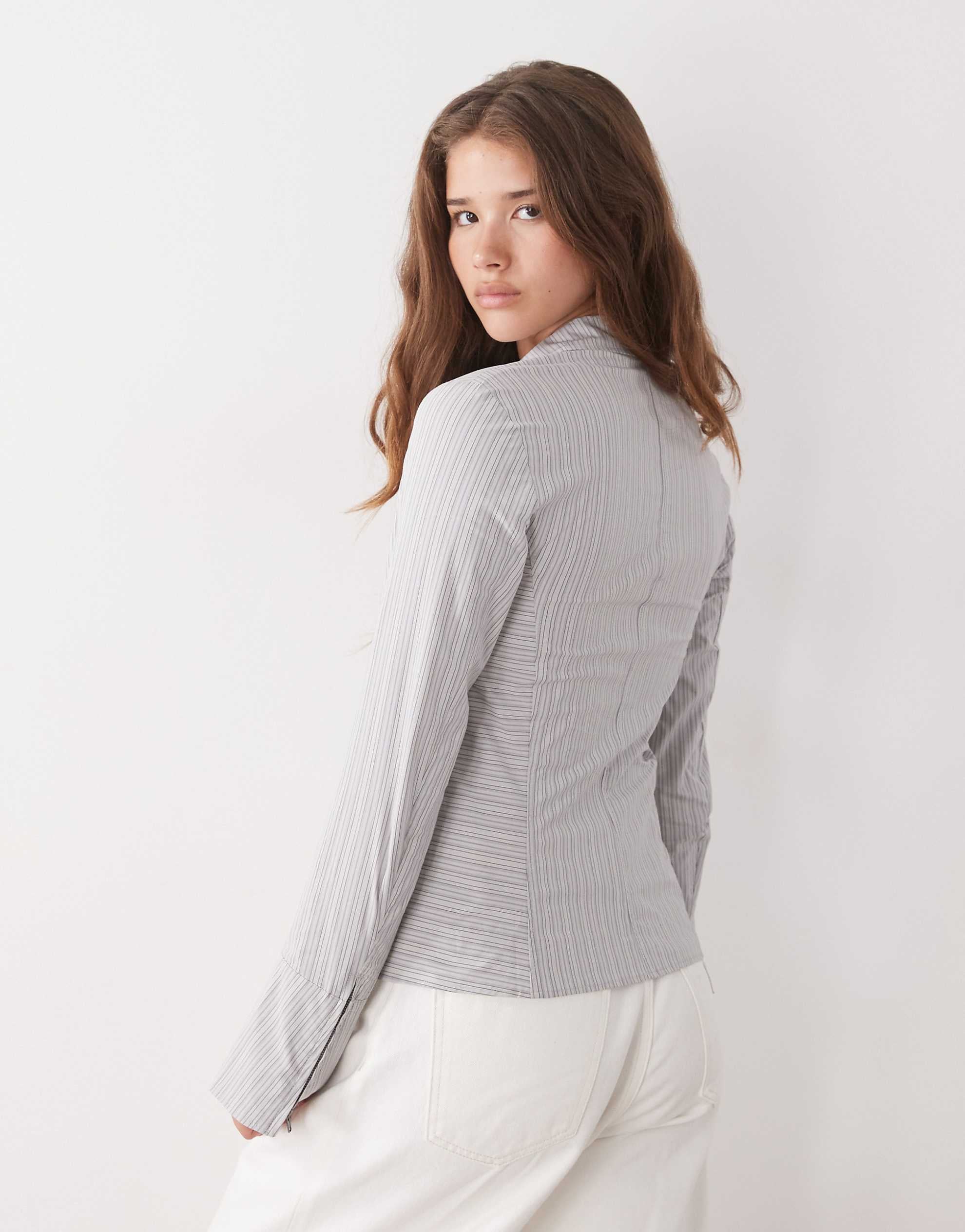 Weekday zip through shirt beige stripe