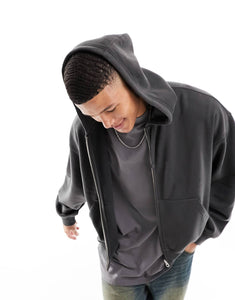 Weekday boxy fit zip through hoodie black