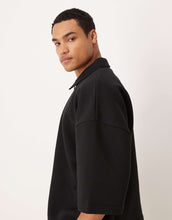 Load image into Gallery viewer, DESIGN oversized 3/4 sleeve quarter zip sweatshirt black