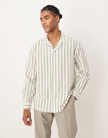 DESIGN relaxed revere stripe shirt beige