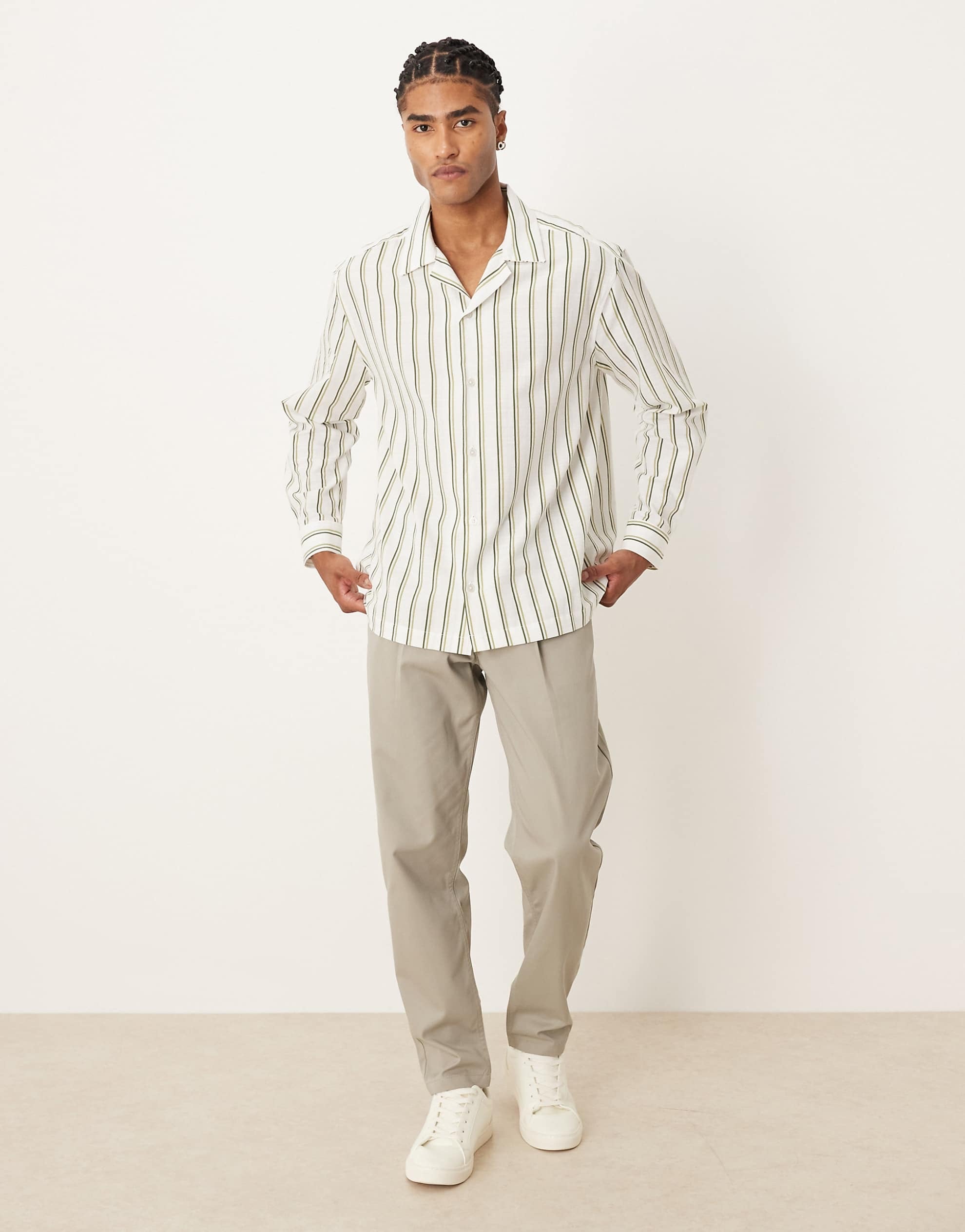 DESIGN relaxed revere stripe shirt beige