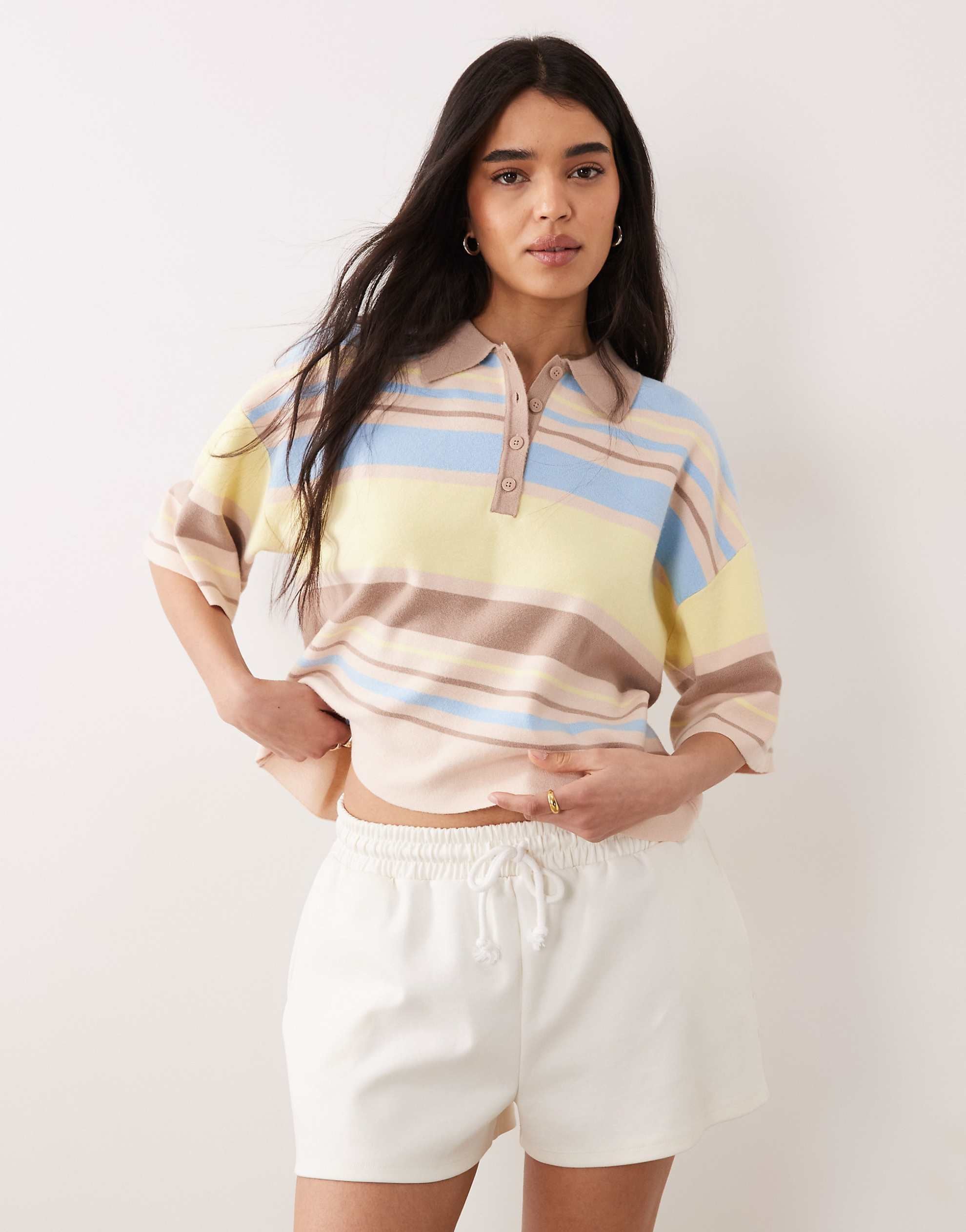 DESIGN boxy striped polo pastel multi