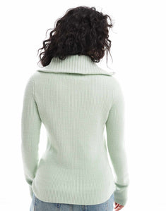 DESIGN knitted zip through collar cardigan green