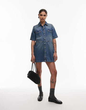 AllSaints rock denim mini dress mid indigo