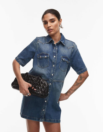 AllSaints rock denim mini dress mid indigo
