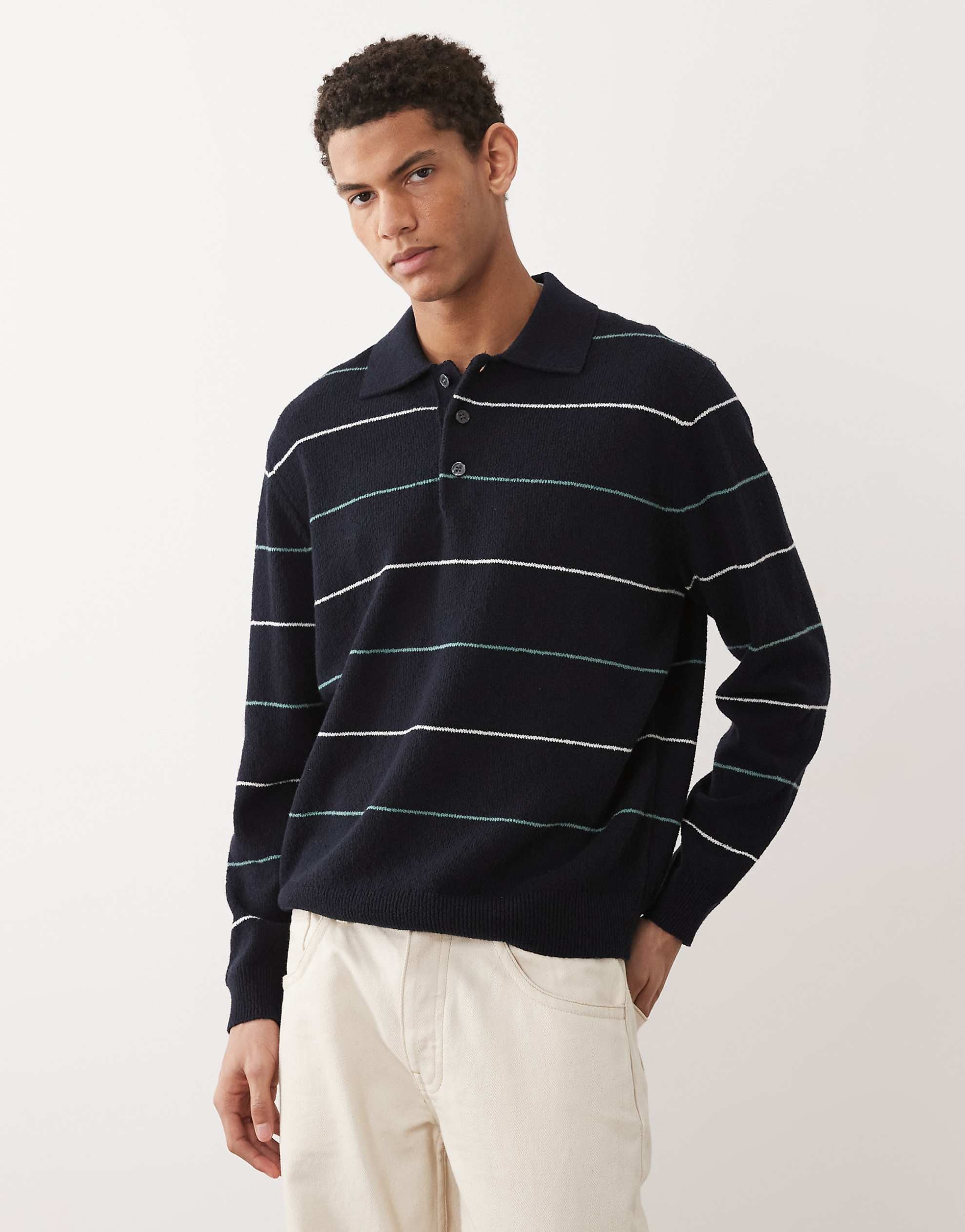 ARKET cotton blend knitted polo navy stripe