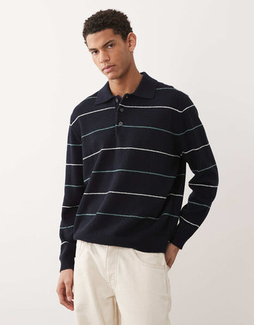 ARKET cotton blend knitted polo navy stripe