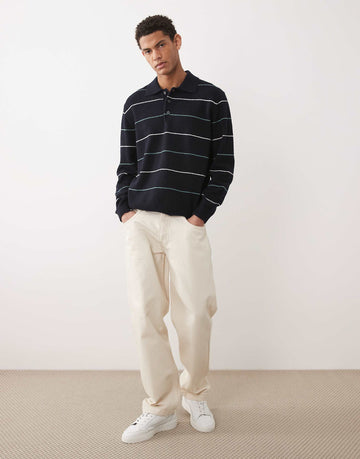 ARKET cotton blend knitted polo navy stripe