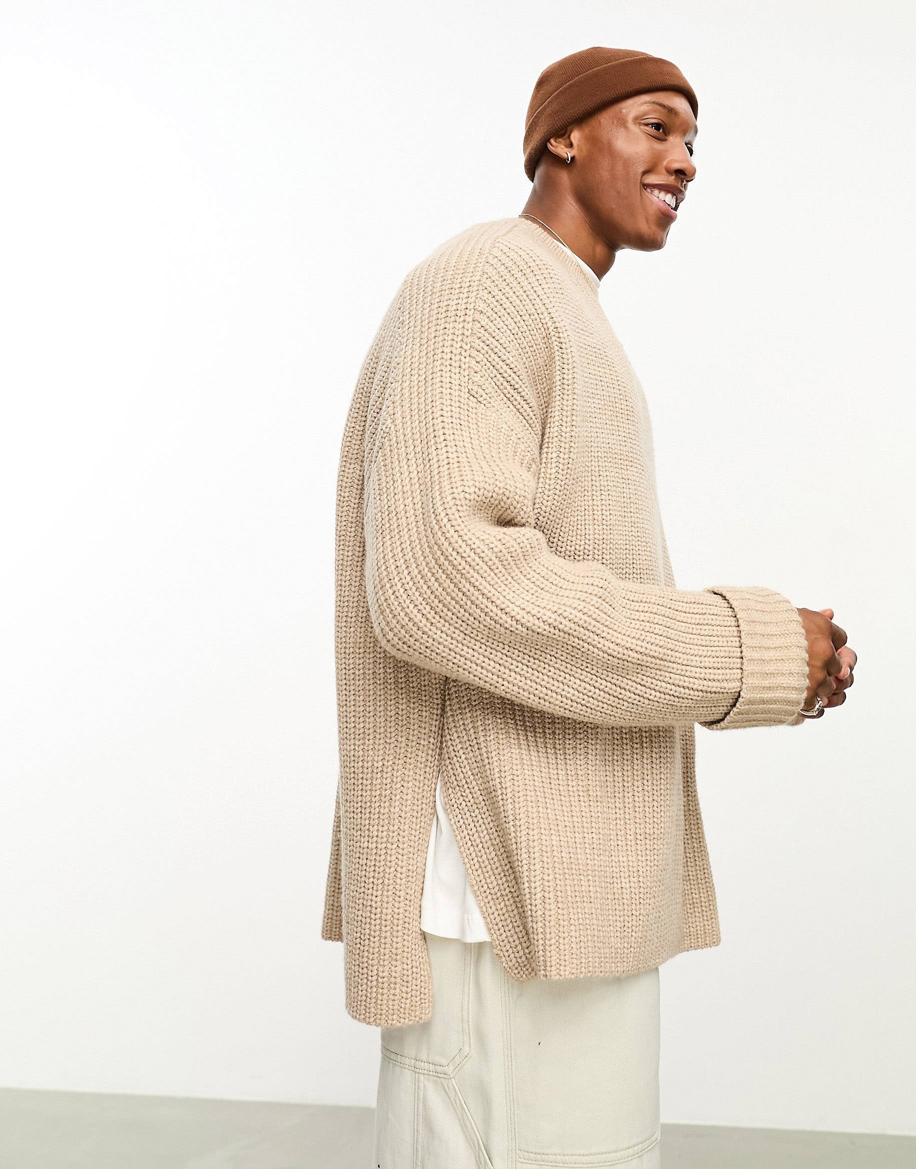 DESIGN wool mix jumper side splits oatmeal