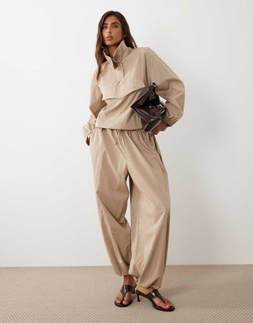 DESIGN techy funnel neck balloon jacket co ord stone