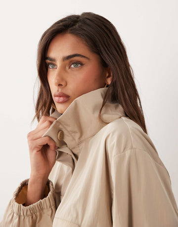 DESIGN techy funnel neck balloon jacket co ord stone