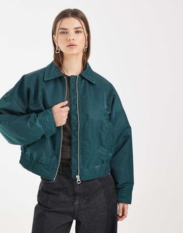 DESIGN nylon bomber jacket teal