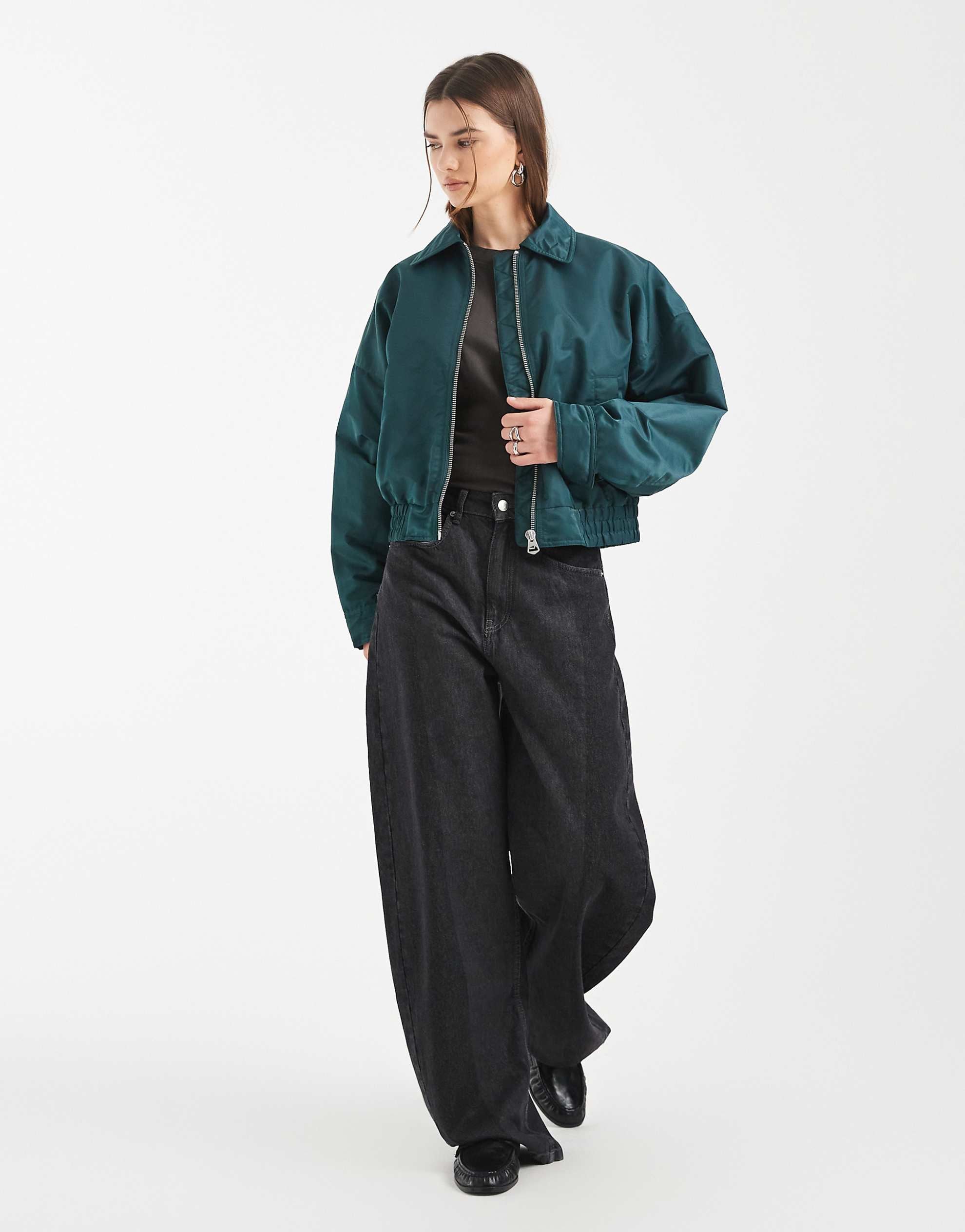 DESIGN nylon bomber jacket teal