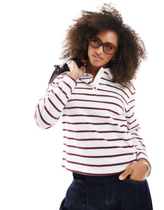 ONLY stripe long sleeve polo white burgundy