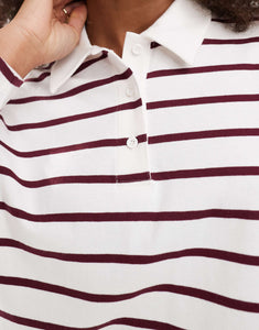 ONLY stripe long sleeve polo white burgundy