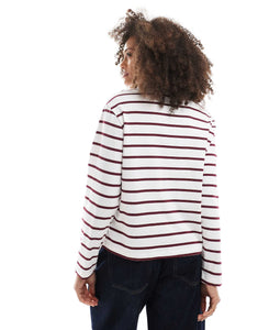 ONLY stripe long sleeve polo white burgundy