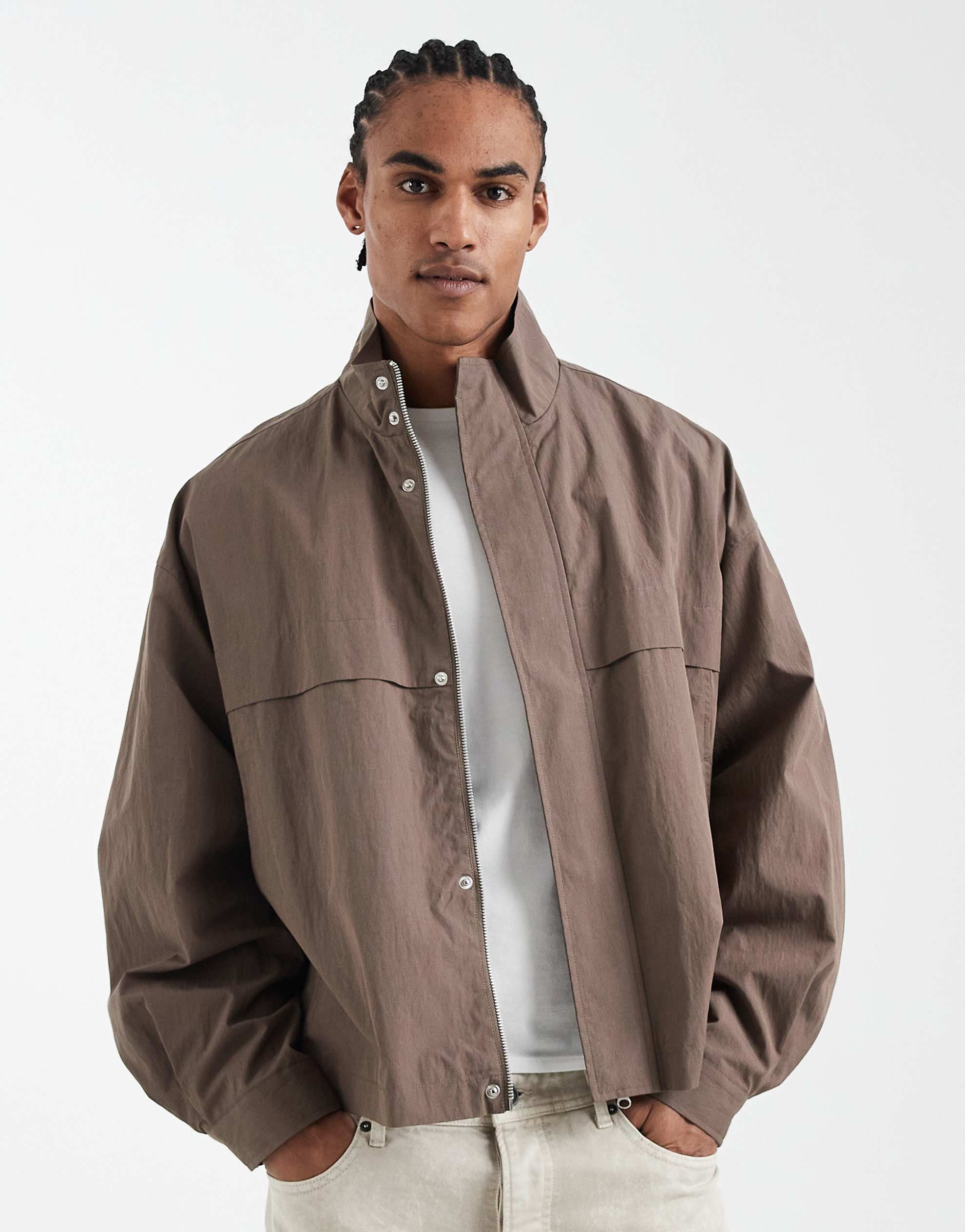 DESIGN oversized track jacket light brown