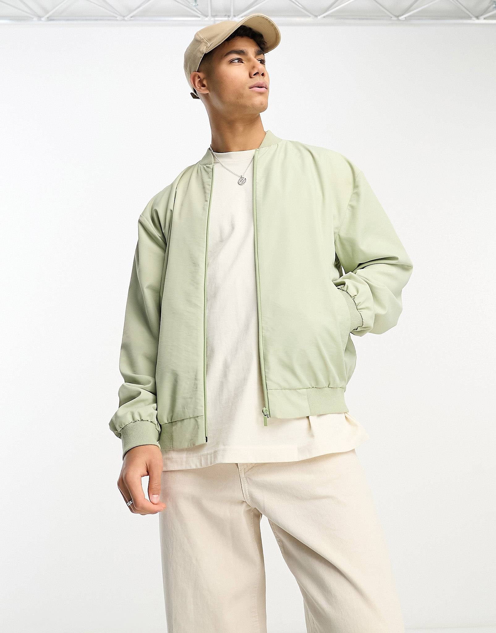 DESIGN oversized bomber jacket sage green