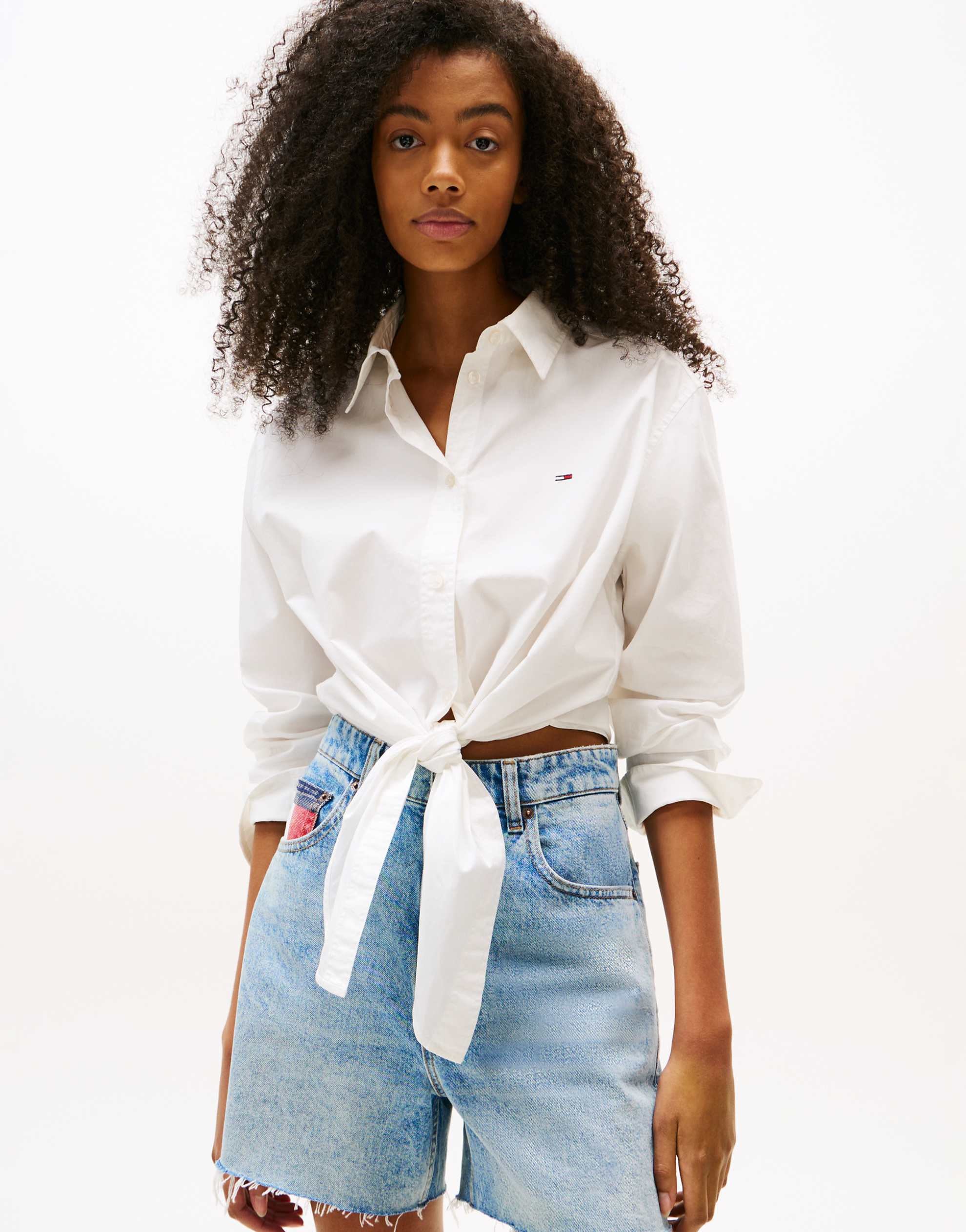 Tommy Jeans long sleeve tie shirt white