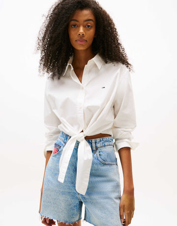Tommy Jeans long sleeve tie shirt white