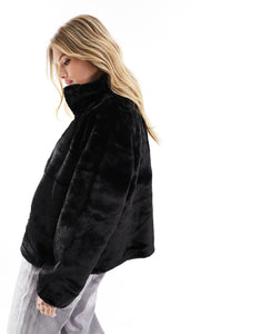 New Look faux fur funnel neck jacket black