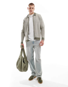 Another Influence textured zip through cardigan khaki