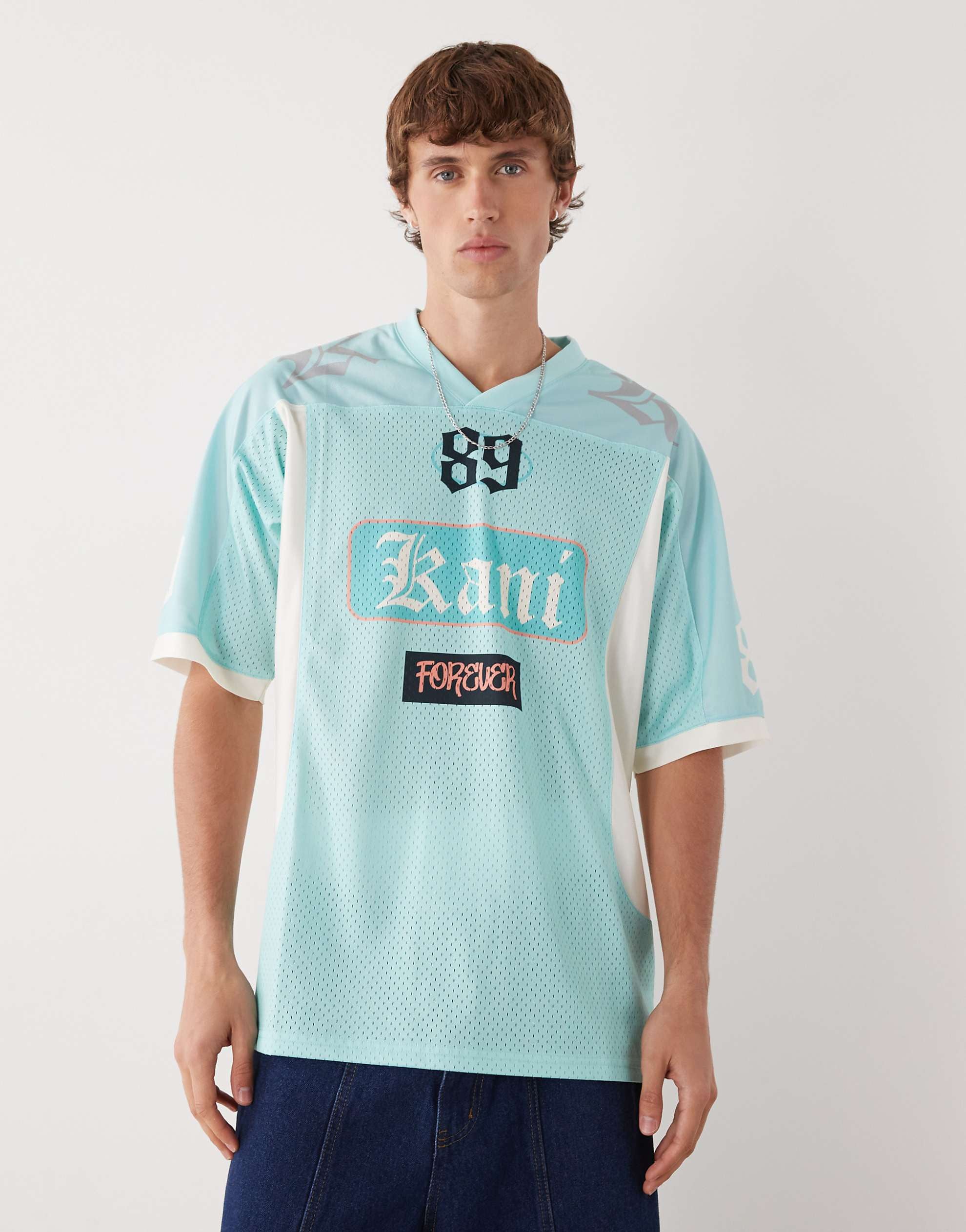 Karl Kani colourblock oversized jersey light blue