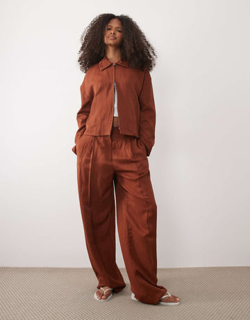 Mango Vbbargen linen mix jacket & trouser co-ord rust