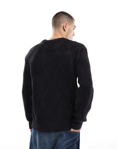 Native Youth weave knit acid wash jumper black