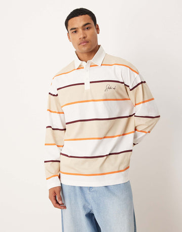 DESIGN oversized long sleeve polo graphic neutral stripe