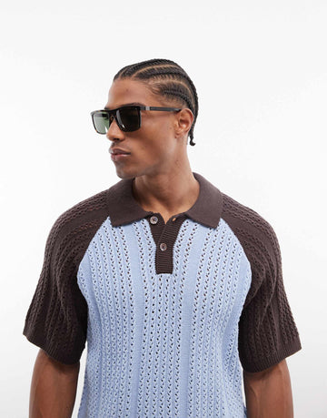 Obey abel knitted polo shirt contrasting sleeves multi