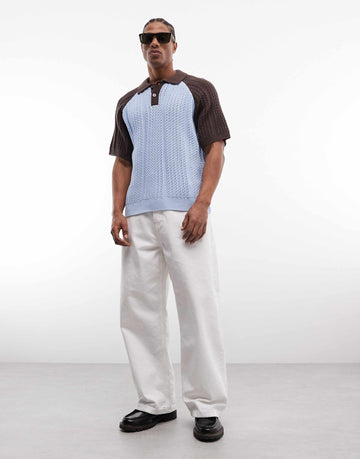 Obey abel knitted polo shirt contrasting sleeves multi