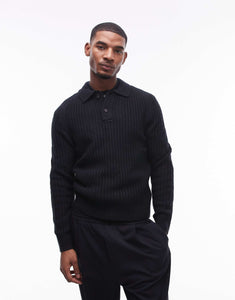 Mango knitted polo shirt black