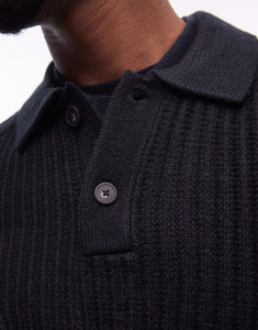 Mango knitted polo shirt black