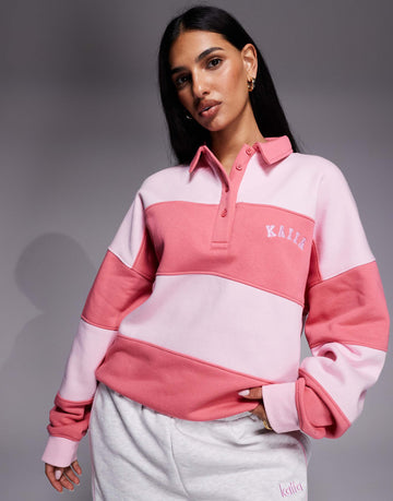 Kaiia oversized striped rugby sweatshirt baby pink coral