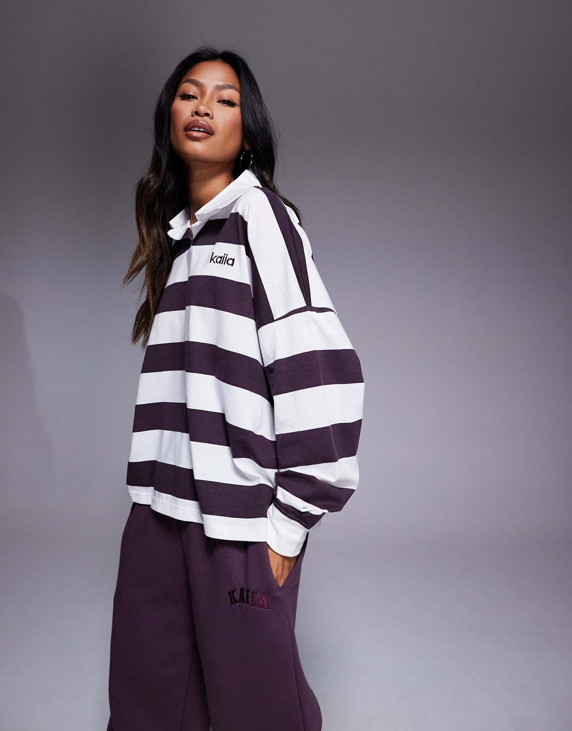 Kaiia exclusive cotton rich oversized deep purple cream