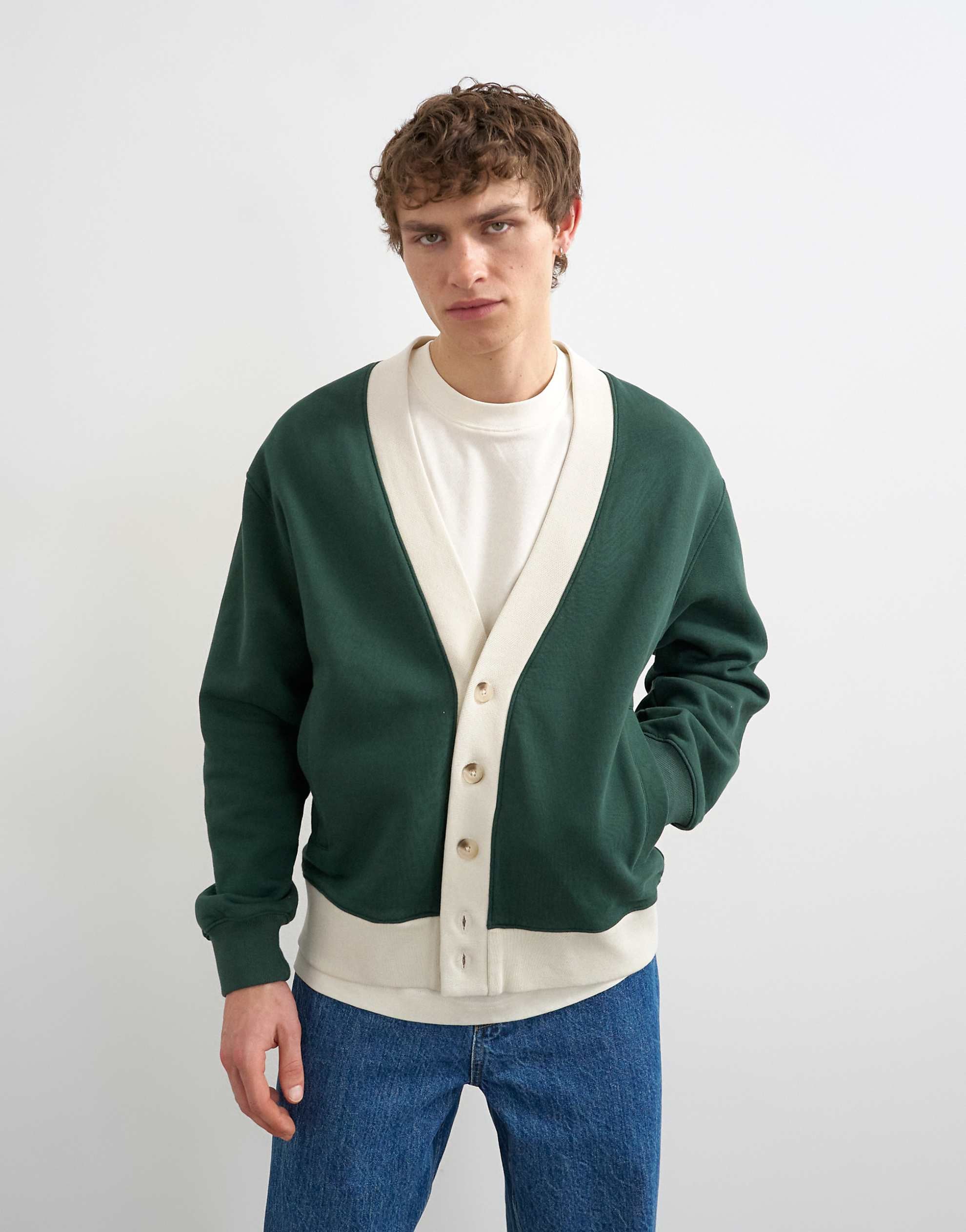 Topman classic fit retro cardigan dark green