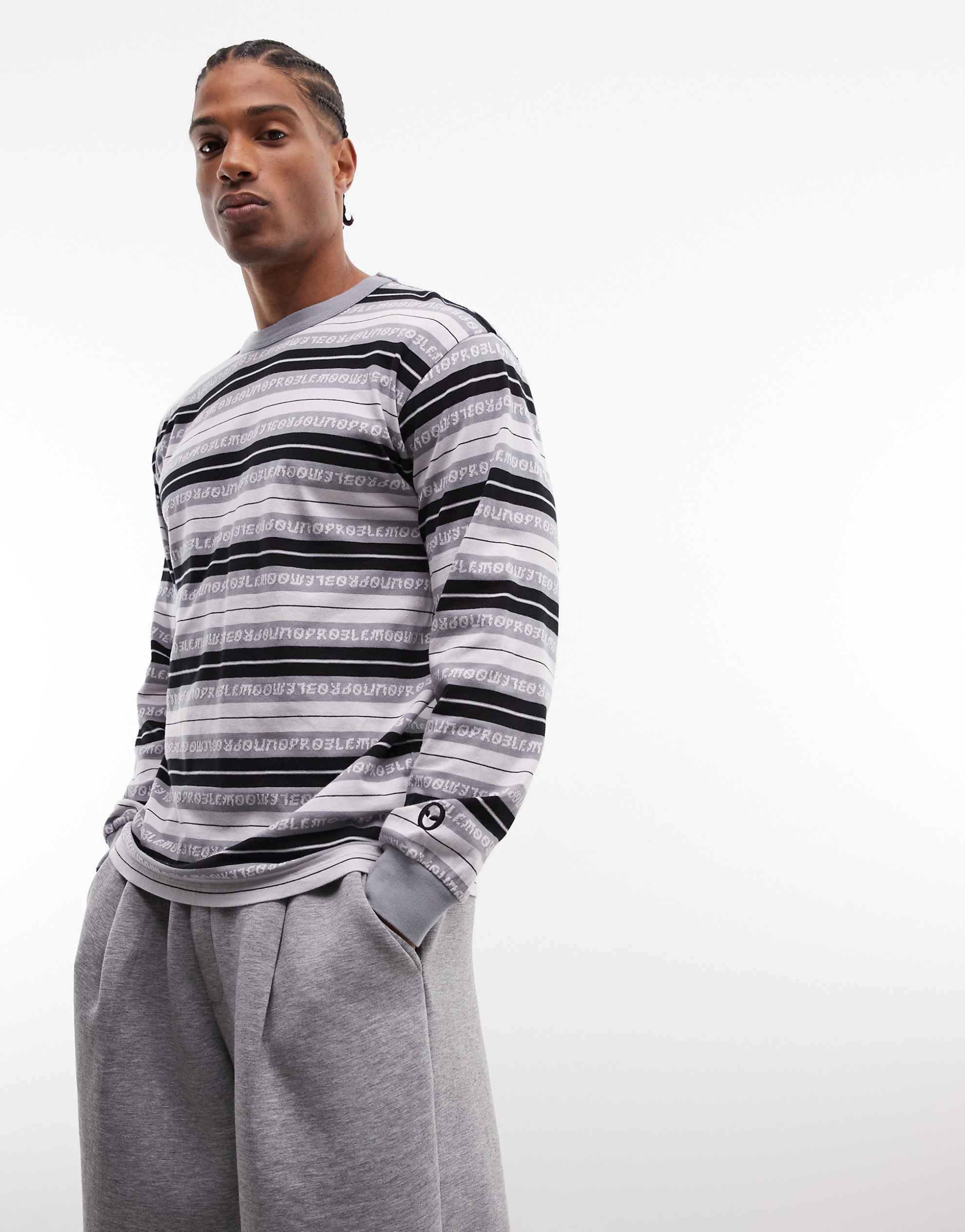 No Problemo jacsquard long sleeve tee black