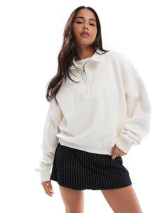 Hollister oversized ribbed half zip sweat top white