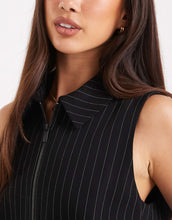 Load image into Gallery viewer, French Connection zip through tailored waistcoat black pinstripe