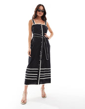 Load image into Gallery viewer, French Connection Cambria cotton ricrac midi dress black white