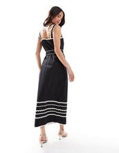 Load image into Gallery viewer, French Connection Cambria cotton ricrac midi dress black white