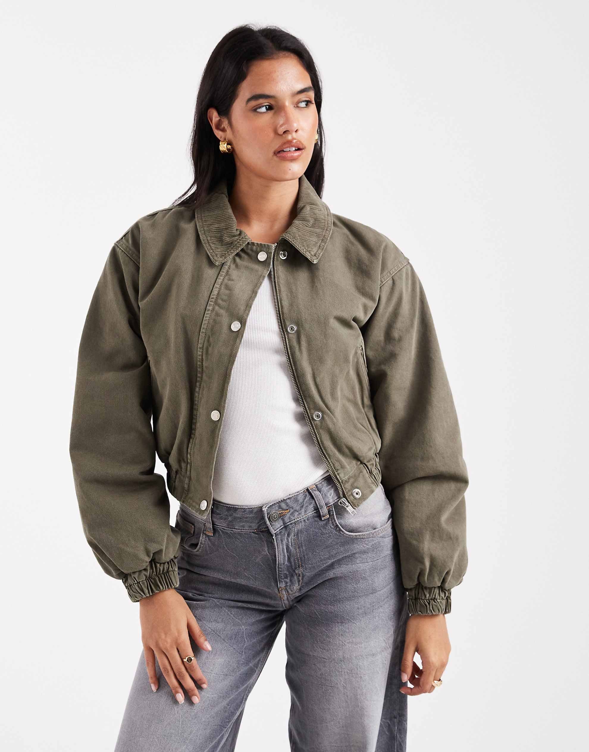 DESIGN denim bomber jacket khaki