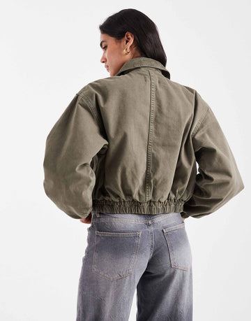 DESIGN denim bomber jacket khaki