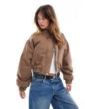 Load image into Gallery viewer, DESIGN denim bomber jacket with cord collar brown