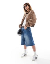 Load image into Gallery viewer, DESIGN denim bomber jacket with cord collar brown