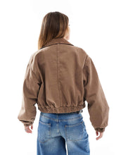 Load image into Gallery viewer, DESIGN denim bomber jacket with cord collar brown