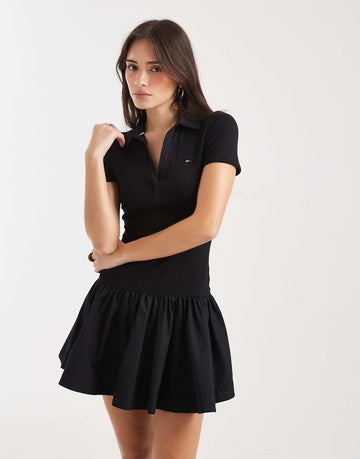 Tommy Jeans rib poplin polo dress black